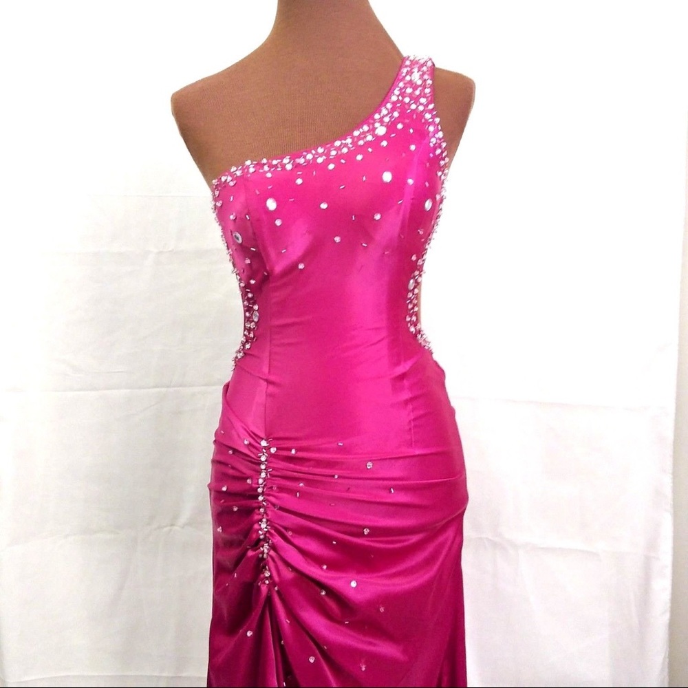 Beaded Sequin Long Gown One Shoulder Dancing Queen